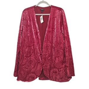 Torrid Red Burnout Velvet Blazer Jacket Paisley Wedding Party Office NWT 3X